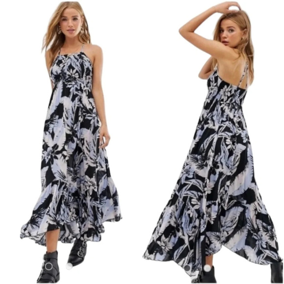 Free People Heat Wave Botanical Print Trapeze Swing Style Maxi Dress Size XS - Picture 2 of 9